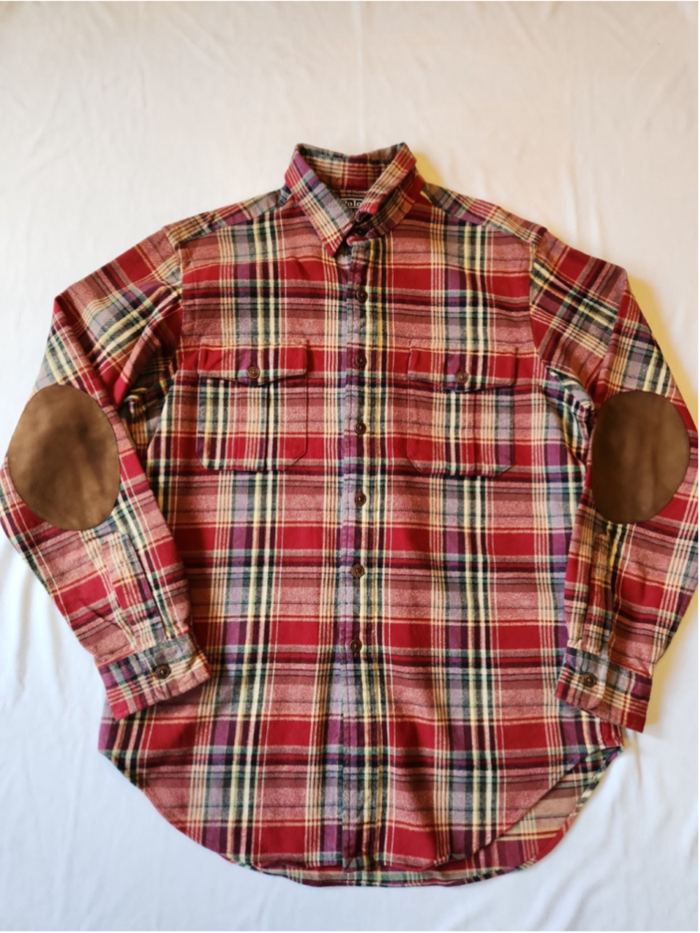 Polo Ralph Lauren Plaid Suede Elbow Long Sleeve Button-down Shirt (Mens Size M)